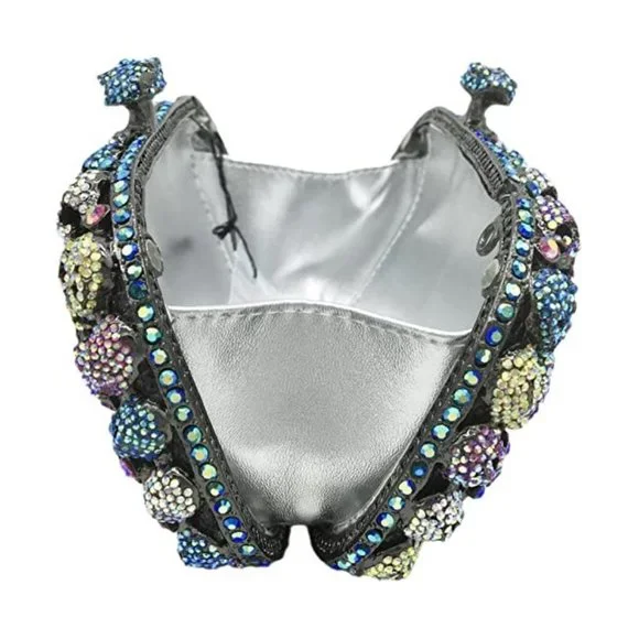 NWT Sparkling Bling Crystal Rhinestone Skull Clutch Purse Silver Gold +F… - Picture 10 of 11